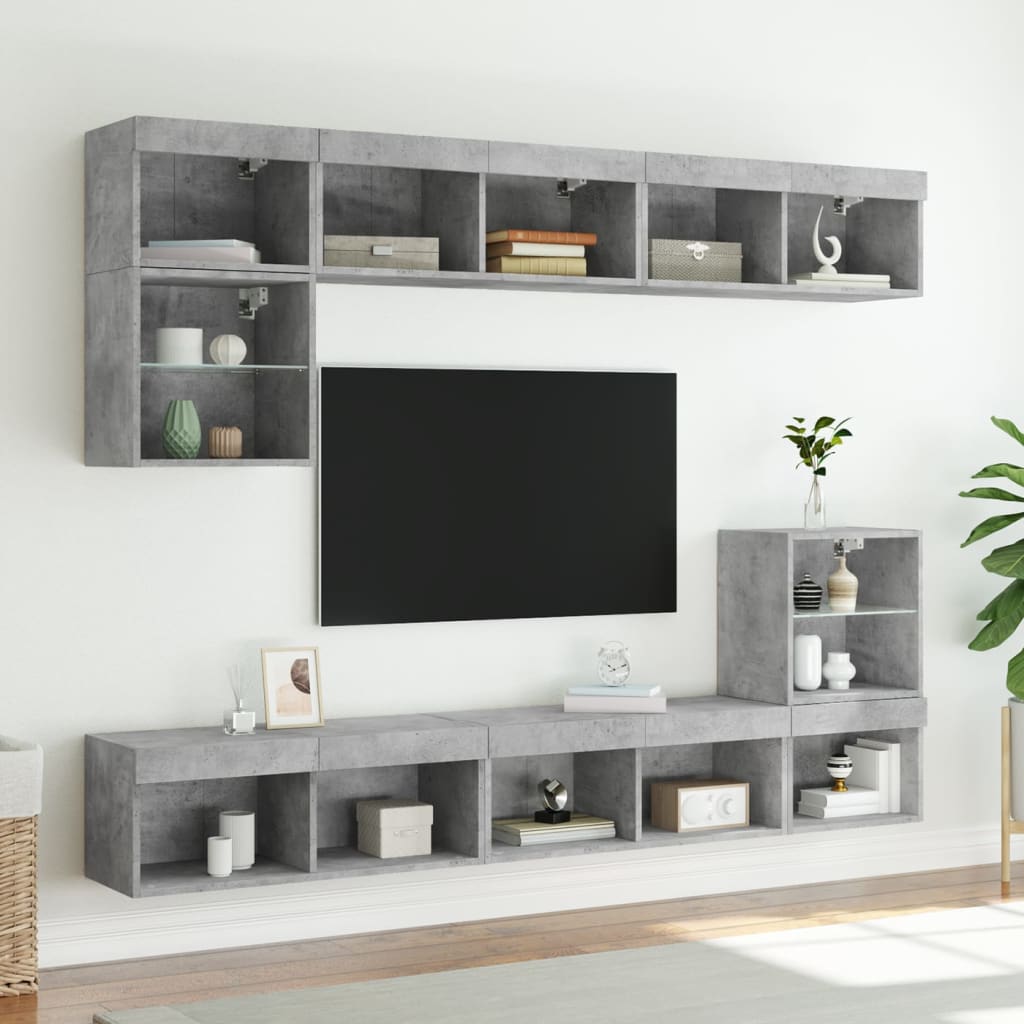 vidaXL TV Cabinet with LED Lights Concrete Grey 80x30x30 cm 4