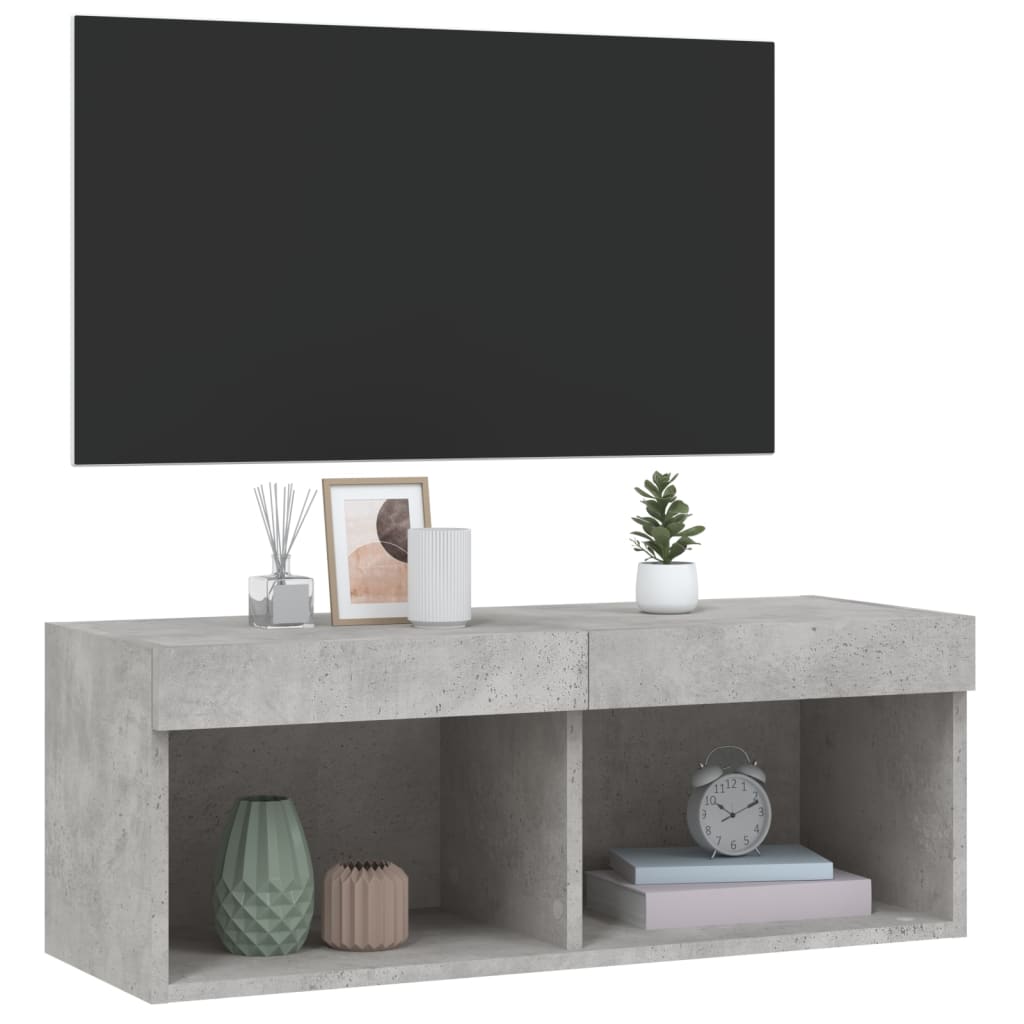 vidaXL TV Cabinet with LED Lights Concrete Grey 80x30x30 cm 6