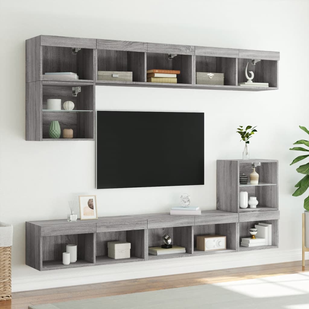 vidaXL TV Cabinet with LED Lights Grey Sonoma 80x30x30 cm 4