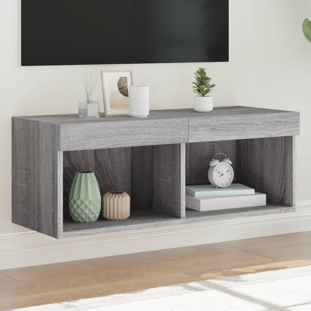 vidaXL TV Cabinet with LED Lights Grey Sonoma 80x30x30 cm 1