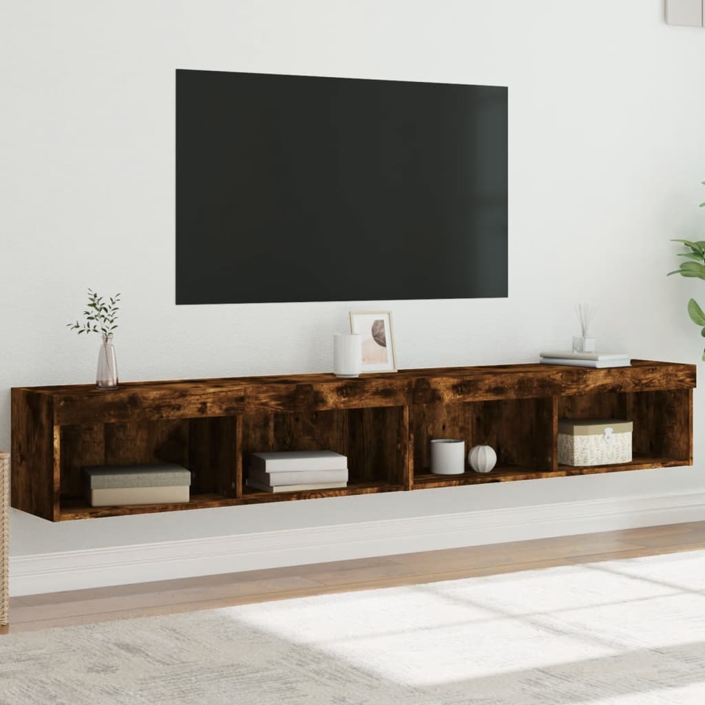 TV Cabinet Set with LED Lights 100x30x30 cm 2 pcs Smoked oak