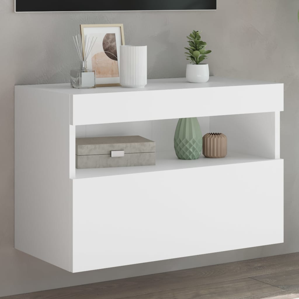 vidaXL TV Wall Cabinet with LED Lights White 60x30x40 cm 1