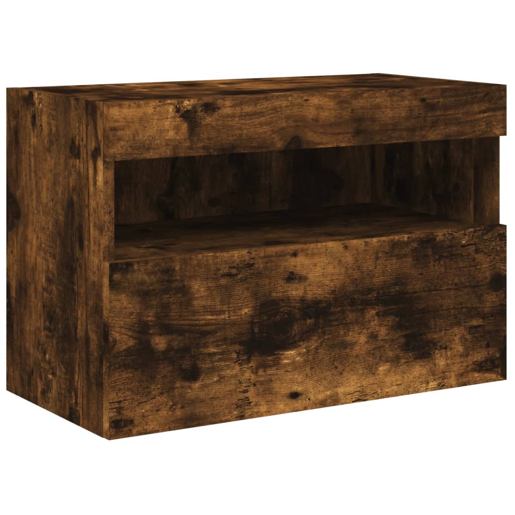 vidaXL TV Wall Cabinet with LED Lights Smoked Oak 60x30x40 cm 3