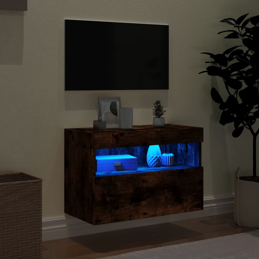 vidaXL TV Wall Cabinet with LED Lights Smoked Oak 60x30x40 cm 4