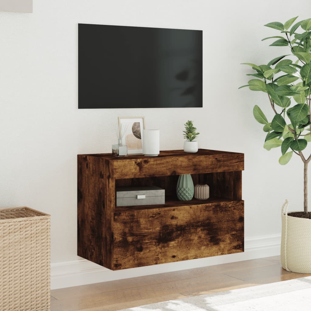 vidaXL TV Wall Cabinet with LED Lights Smoked Oak 60x30x40 cm 5