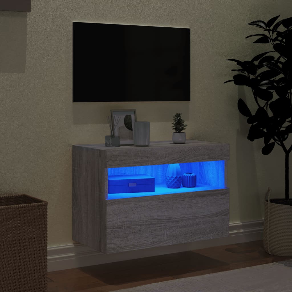 vidaXL TV Wall Cabinet with LED Lights Grey Sonoma 60x30x40 cm 4