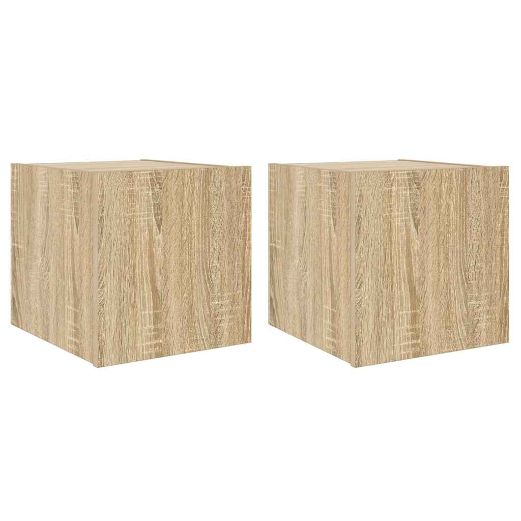vidaXL TV Wall Cabinets with LED Lights 2 pcs Sonoma Oak 30.5x35x30 cm 2