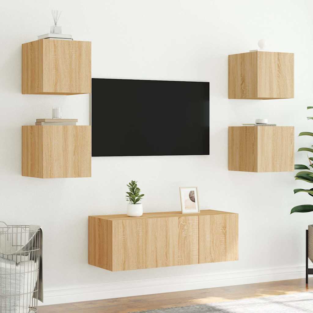 vidaXL TV Wall Cabinets with LED Lights 2 pcs Sonoma Oak 30.5x35x30 cm 5