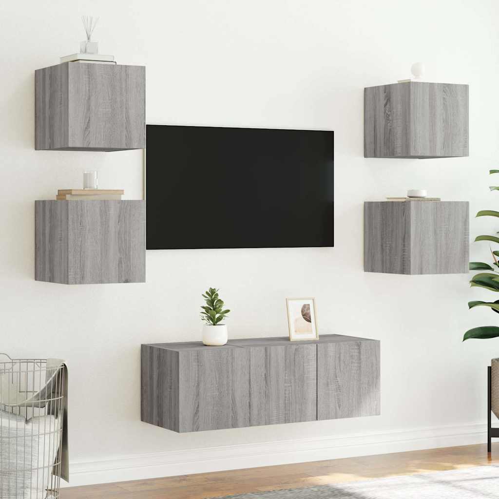 vidaXL TV Wall Cabinets with LED Lights 2 pcs Grey Sonoma 30.5x35x30 cm 5
