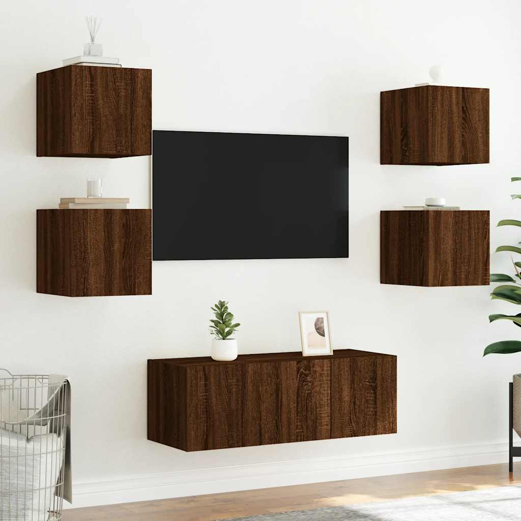vidaXL TV Wall Cabinets with LED Lights 2 pcs Brown Oak 30.5x35x30 cm 5