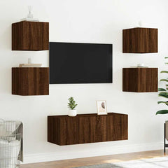 vidaXL TV Wall Cabinets with LED Lights 2 pcs Brown Oak 30.5x35x30 cm 5
