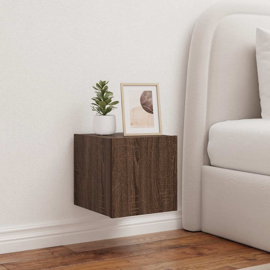 vidaXL TV Wall Cabinets with LED Lights 2 pcs Brown Oak 30.5x35x30 cm 1