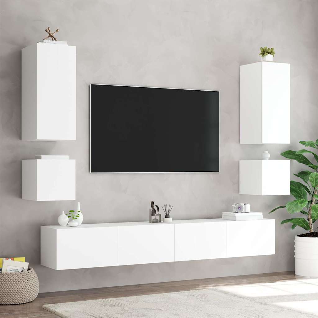 TV Wall Cabinets with LED Lights 40.5x35x40 cm 2 pcs White