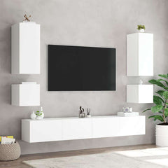 TV Wall Cabinets with LED Lights 40.5x35x40 cm 2 pcs White