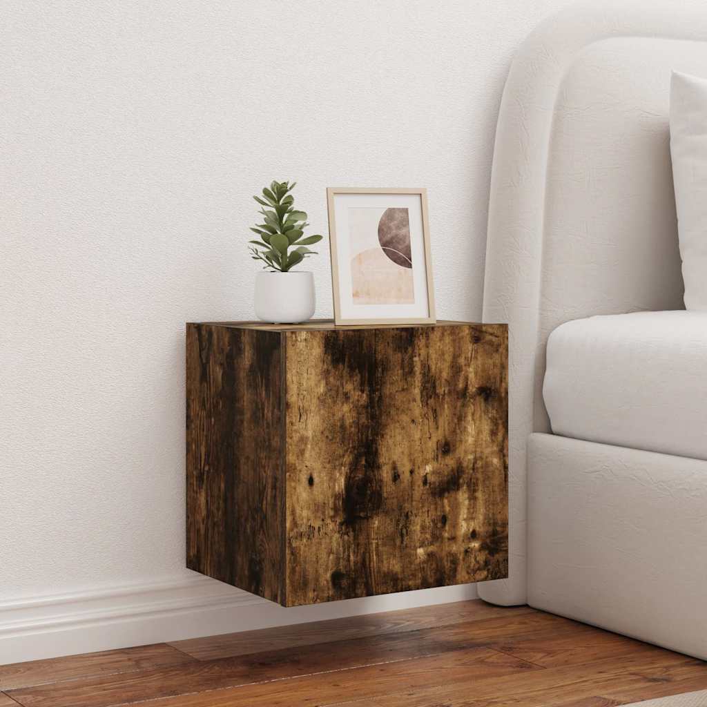 TV Wall Cabinets with LED Lights 40.5x35x40 cm 2 pcs Smoked oak