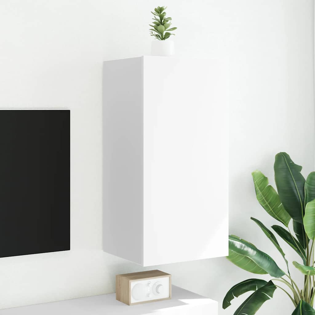 vidaXL TV Wall Cabinet with LED Lights White 40.5x35x80 cm 1