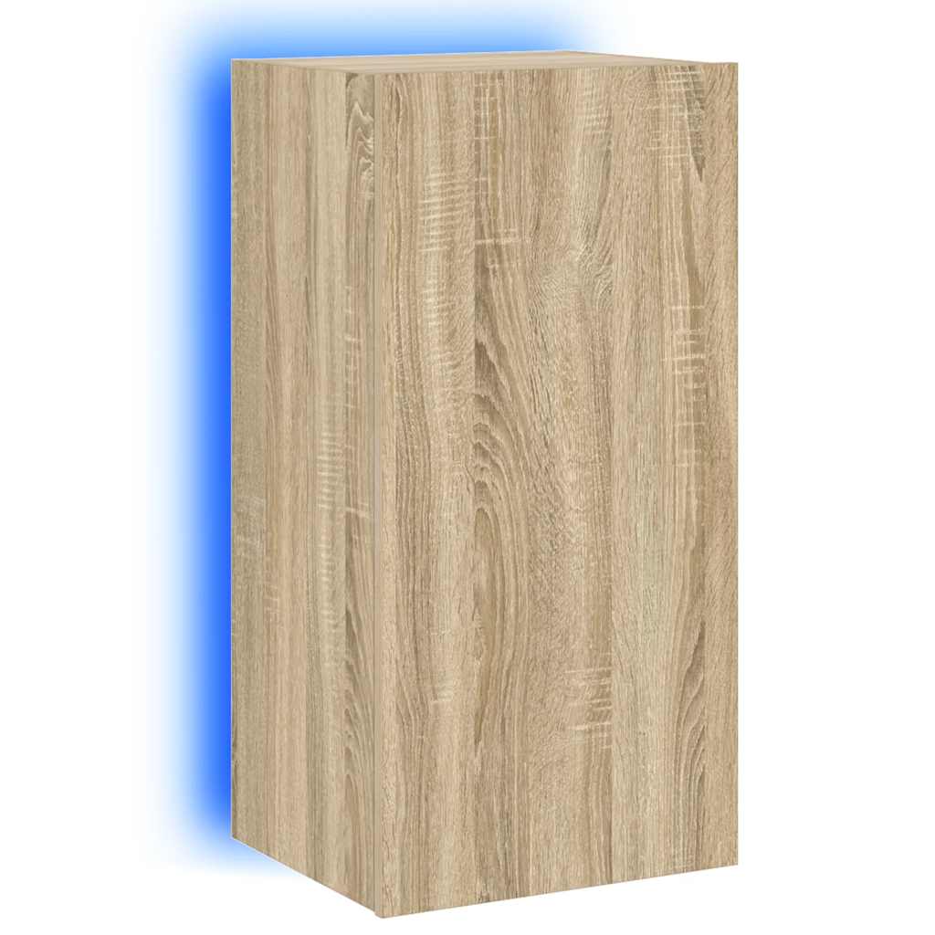 vidaXL TV Wall Cabinet with LED Lights Sonoma Oak 40.5x35x80 cm 2