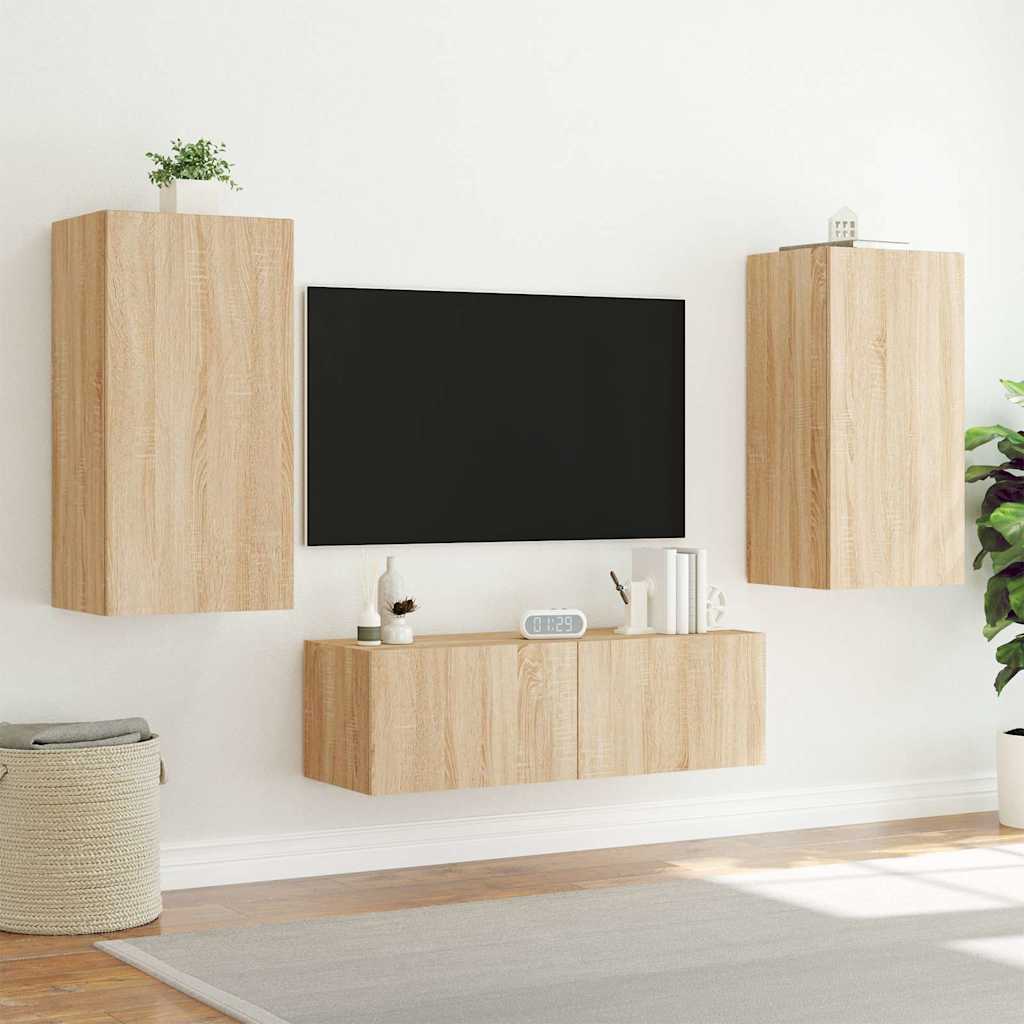 vidaXL TV Wall Cabinet with LED Lights Sonoma Oak 40.5x35x80 cm 4
