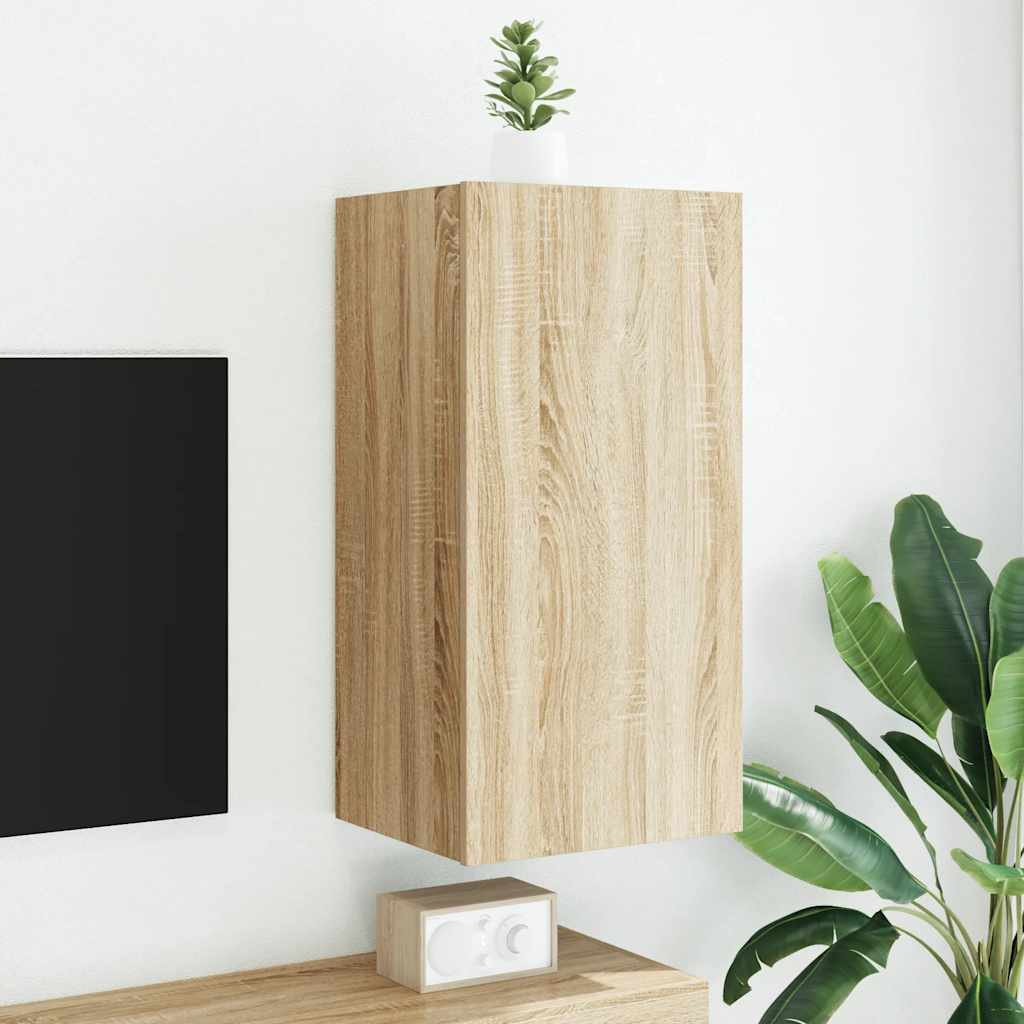 vidaXL TV Wall Cabinet with LED Lights Sonoma Oak 40.5x35x80 cm 1