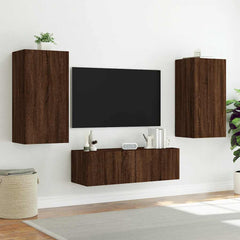 vidaXL TV Wall Cabinet with LED Lights Brown Oak 40.5x35x80 cm 4