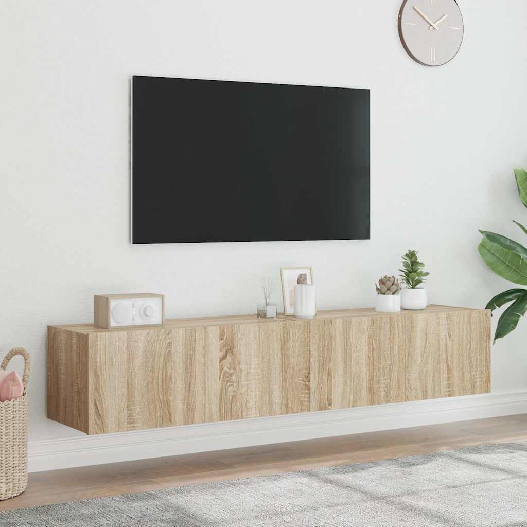 TV Wall Cabinets with LED Lights 80x35x31 cm 2 pcs Sonoma oak