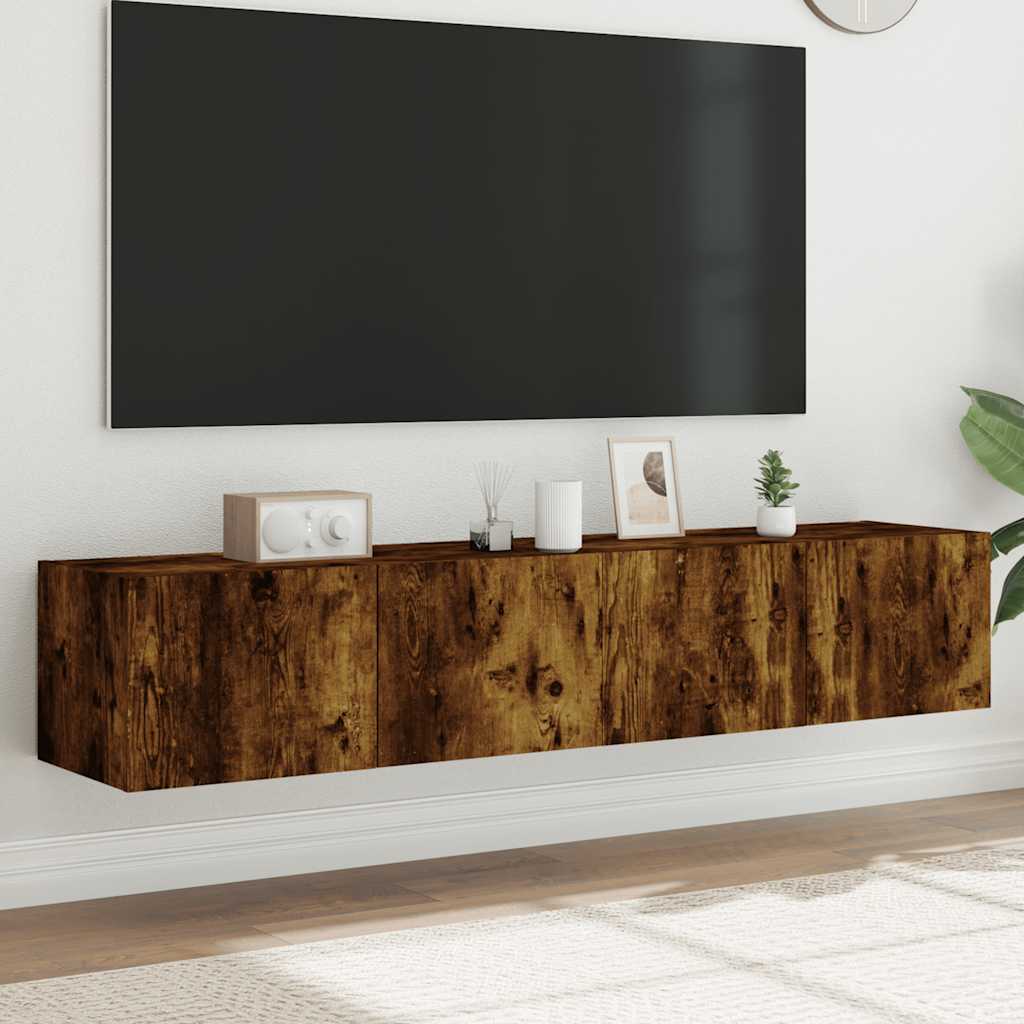 TV Wall Cabinets with LED Lights 80x35x31 cm 2 pcs Smoked oak