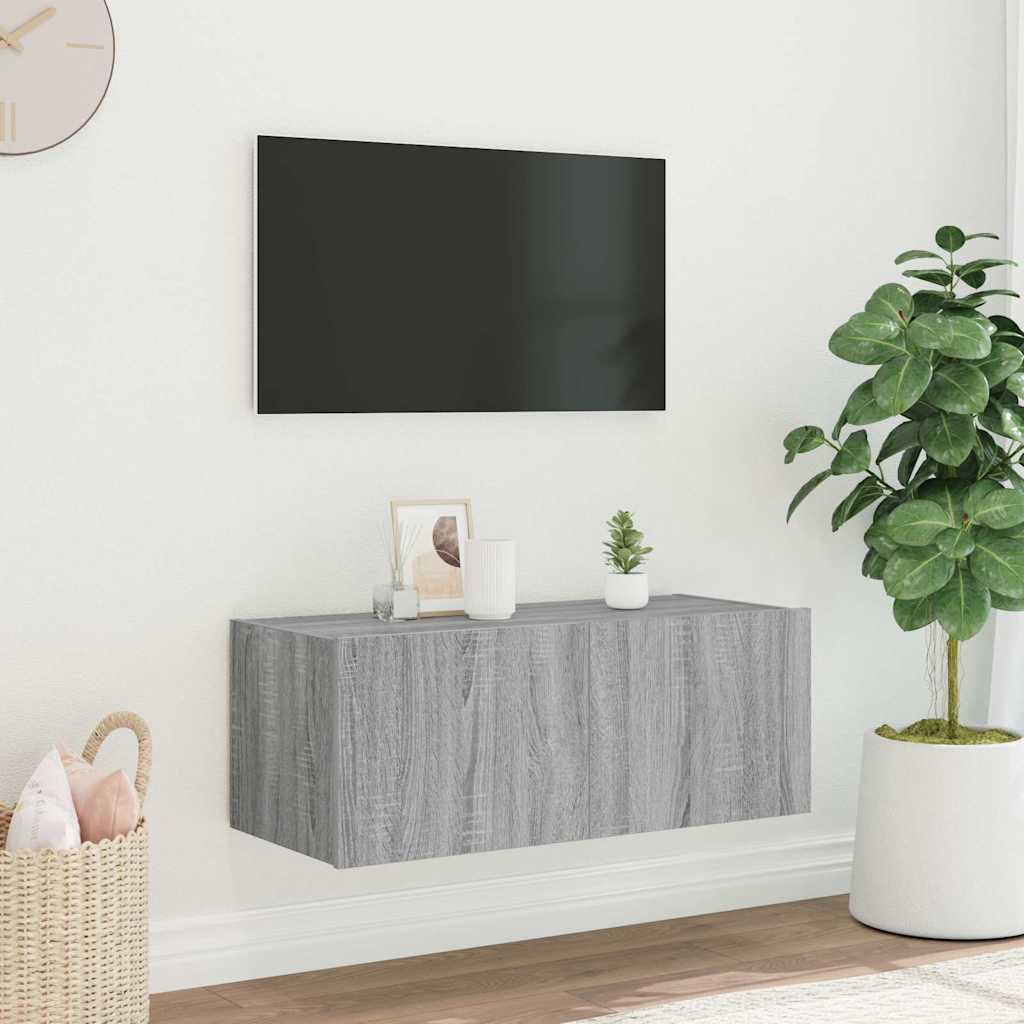 vidaXL TV Wall Cabinet with LED Lights Grey Sonoma 80x35x31 cm 4