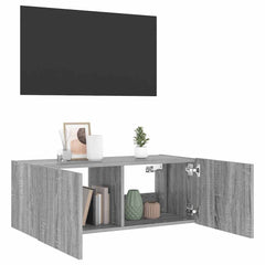 vidaXL TV Wall Cabinet with LED Lights Grey Sonoma 80x35x31 cm 6