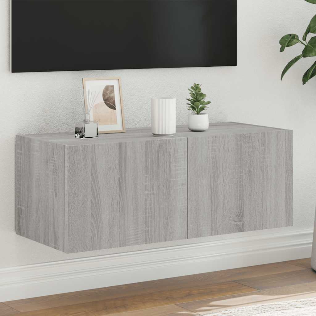 vidaXL TV Wall Cabinet with LED Lights Grey Sonoma 80x35x31 cm 1