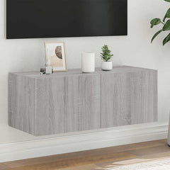 vidaXL TV Wall Cabinet with LED Lights Grey Sonoma 80x35x31 cm 1