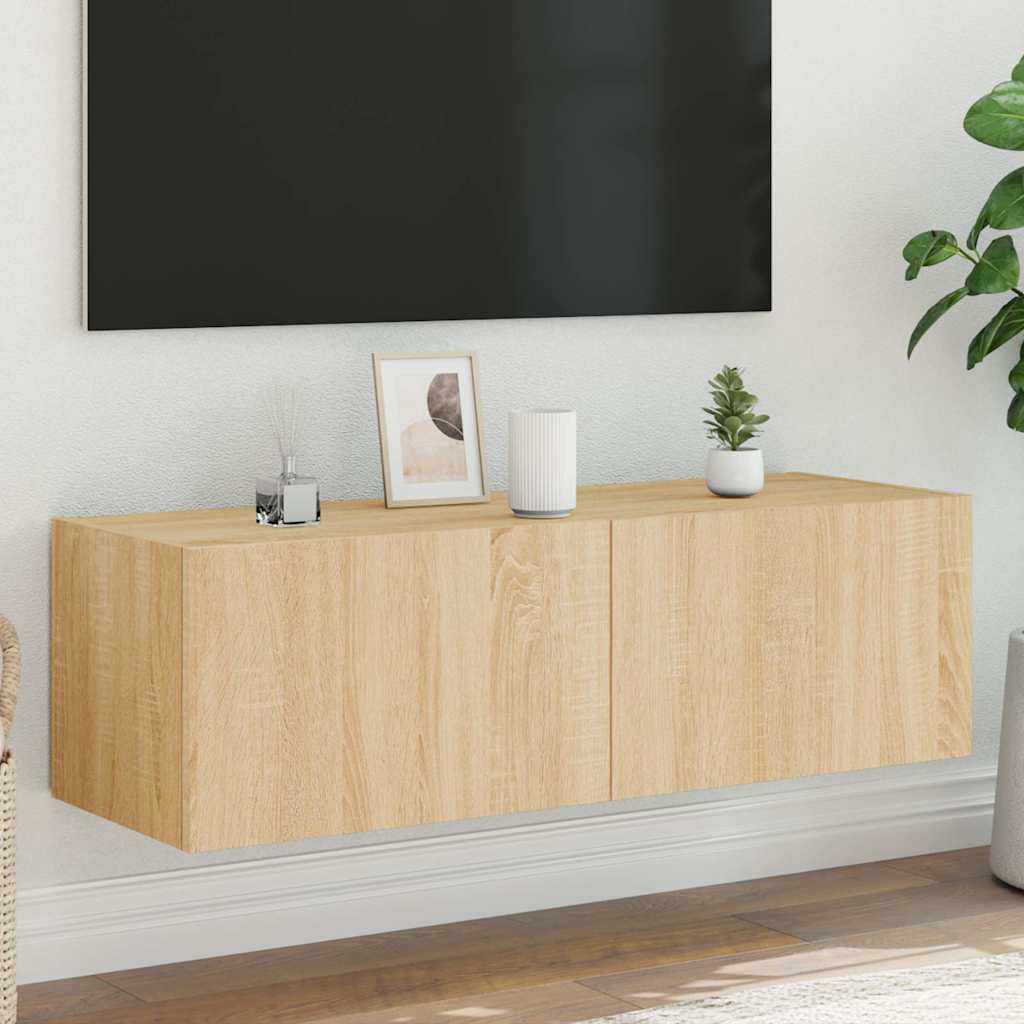 vidaXL TV Wall Cabinet with LED Lights Width 100 cm