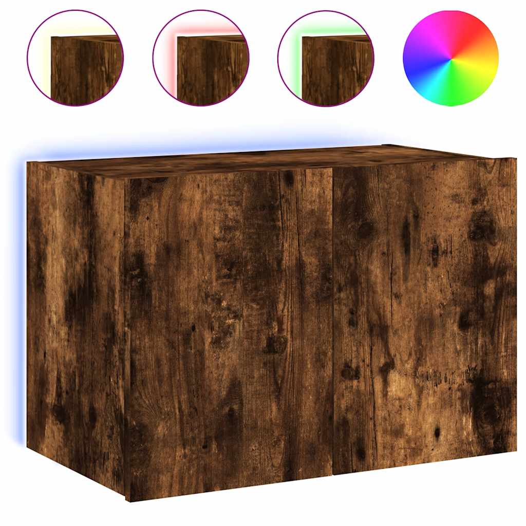 vidaXL TV Wall Cabinet with LED Lights Smoked Oak 60x35x41 cm 2
