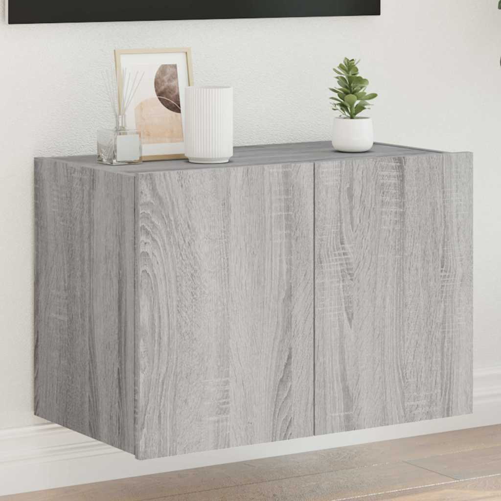 vidaXL TV Wall Cabinet with LED Lights Grey Sonoma 60x35x41 cm 1