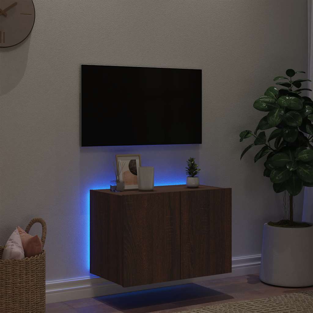 vidaXL TV Wall Cabinet with LED Lights Brown Oak 60x35x41 cm 4