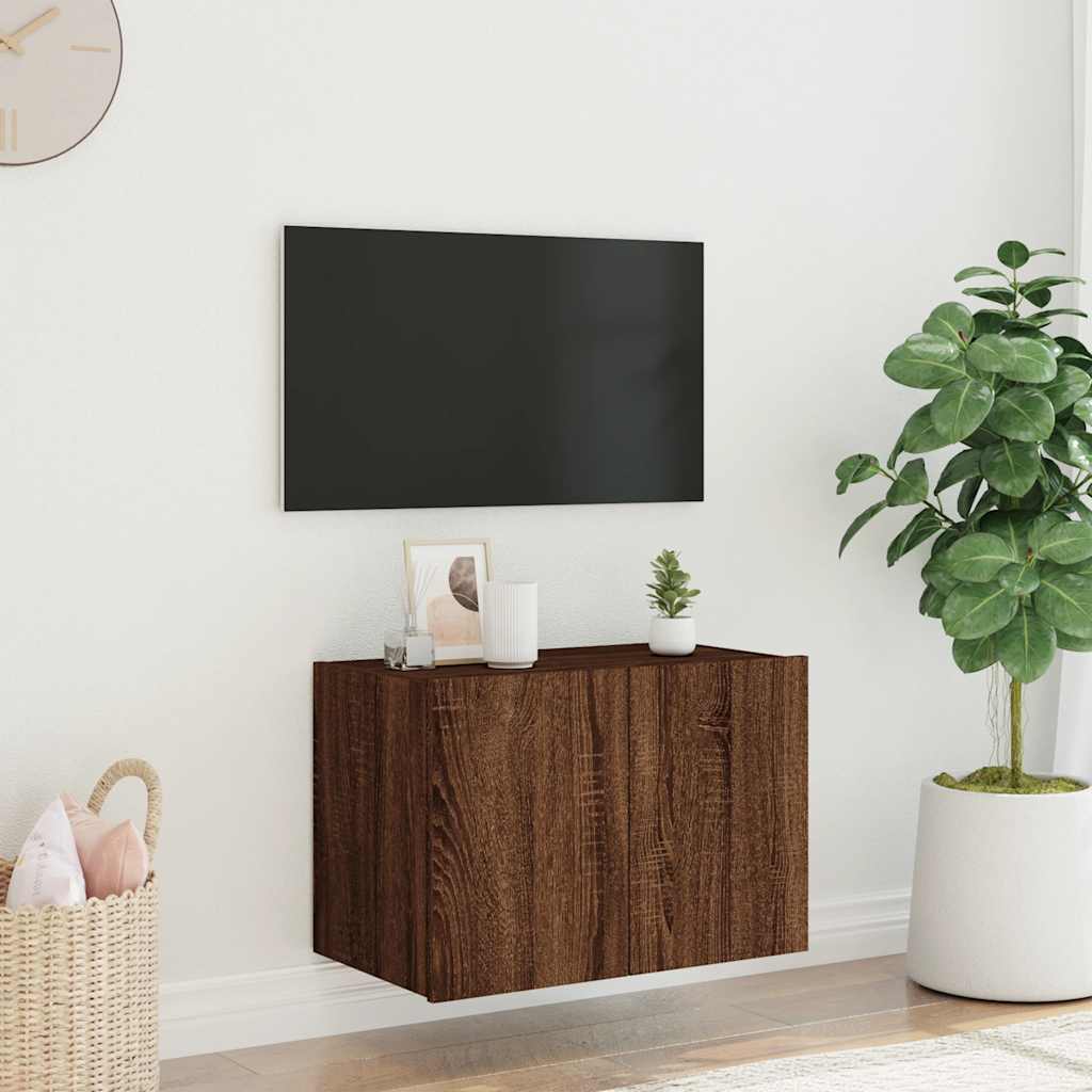 vidaXL TV Wall Cabinet with LED Lights Brown Oak 60x35x41 cm 5