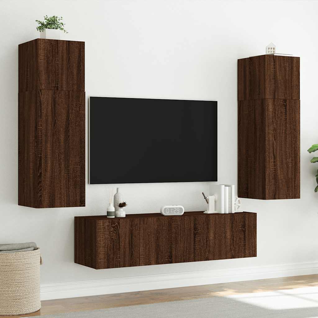 vidaXL TV Wall Cabinet with LED Lights Brown Oak 60x35x41 cm 6