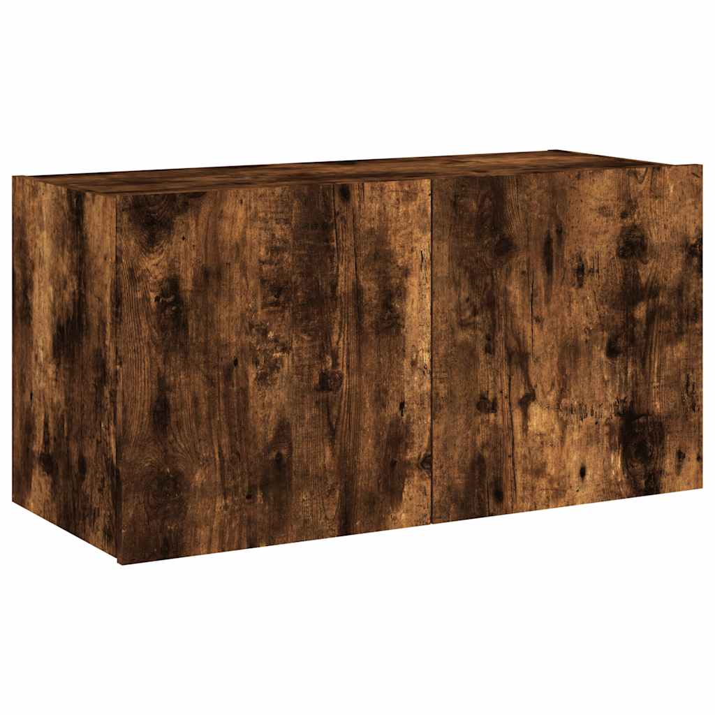 vidaXL TV Wall Cabinet with LED Lights Smoked Oak 80x35x41 cm 3