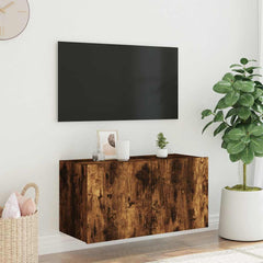vidaXL TV Wall Cabinet with LED Lights Smoked Oak 80x35x41 cm 5