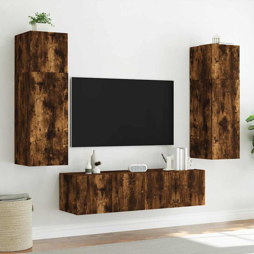 vidaXL TV Wall Cabinet with LED Lights Smoked Oak 80x35x41 cm 6