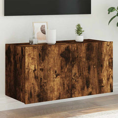 vidaXL TV Wall Cabinet with LED Lights Smoked Oak 80x35x41 cm 1