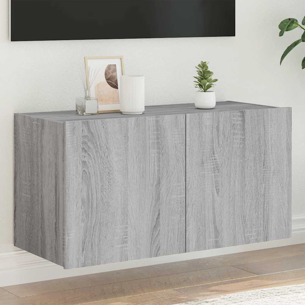 vidaXL TV Wall Cabinet with LED Lights Grey Sonoma 80x35x41 cm 1
