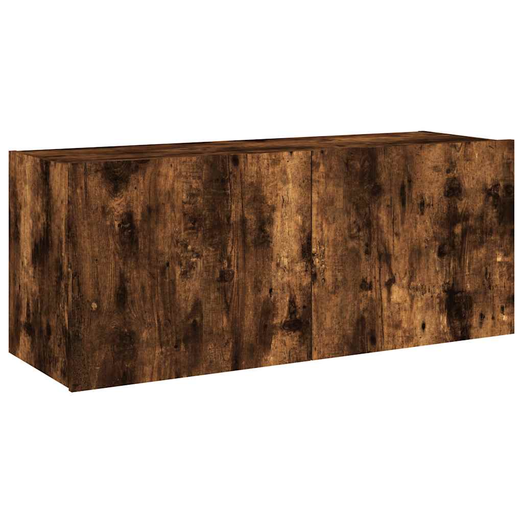 vidaXL TV Wall Cabinet with LED Lights Smoked Oak 100x35x41 cm 3