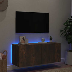 vidaXL TV Wall Cabinet with LED Lights Smoked Oak 100x35x41 cm 4