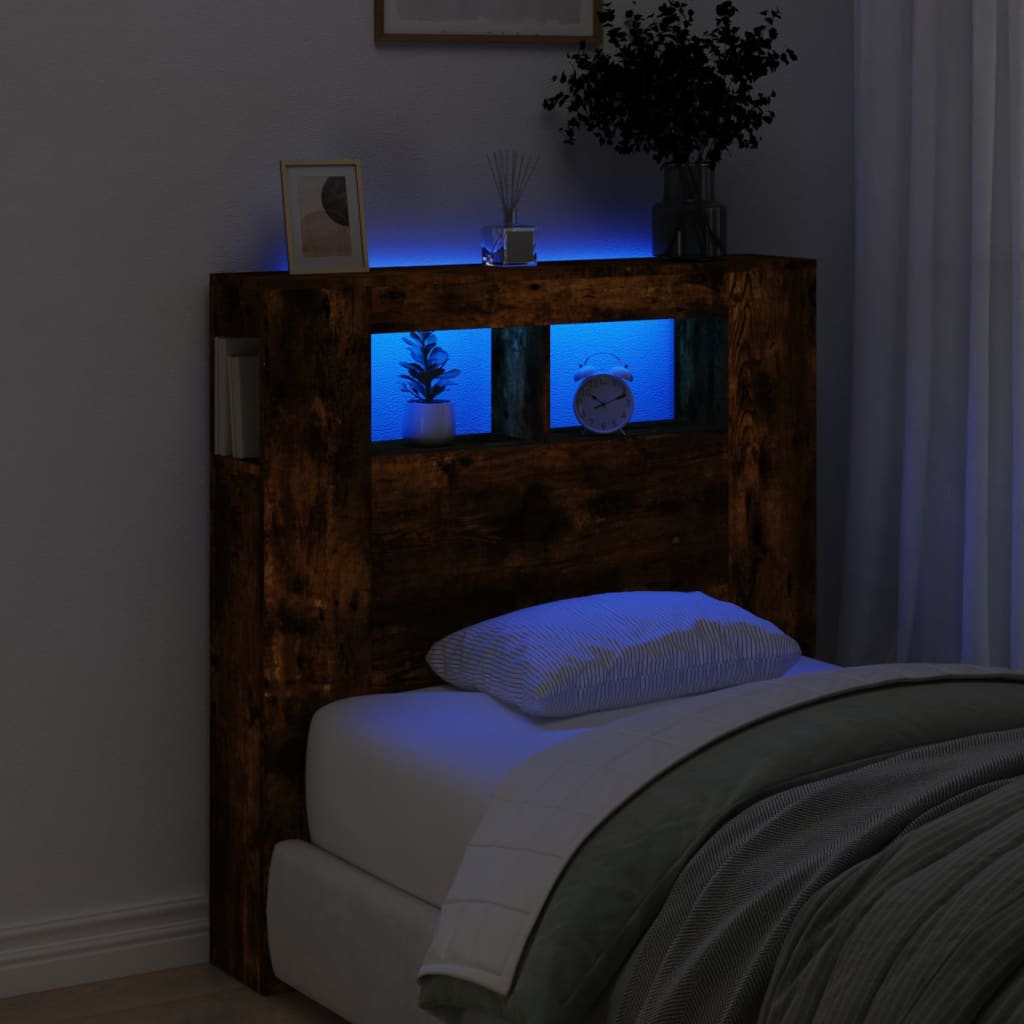 LED Headboard 100x18.5x103.5 cm Engineered Wood Smoked Oak 100 x 103.5 cm