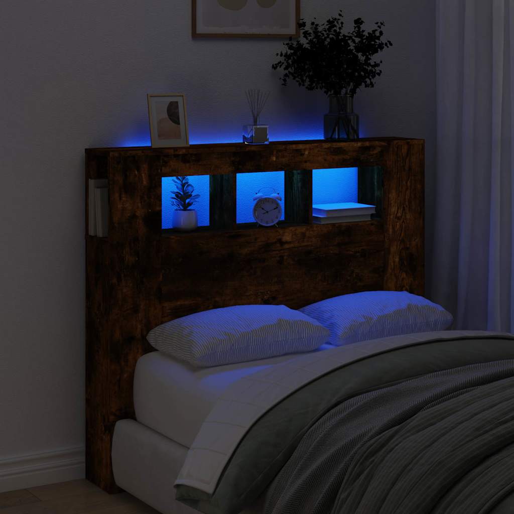 LED Headboard 100x18.5x103.5 cm Engineered Wood Smoked Oak 120 x 103.5 cm