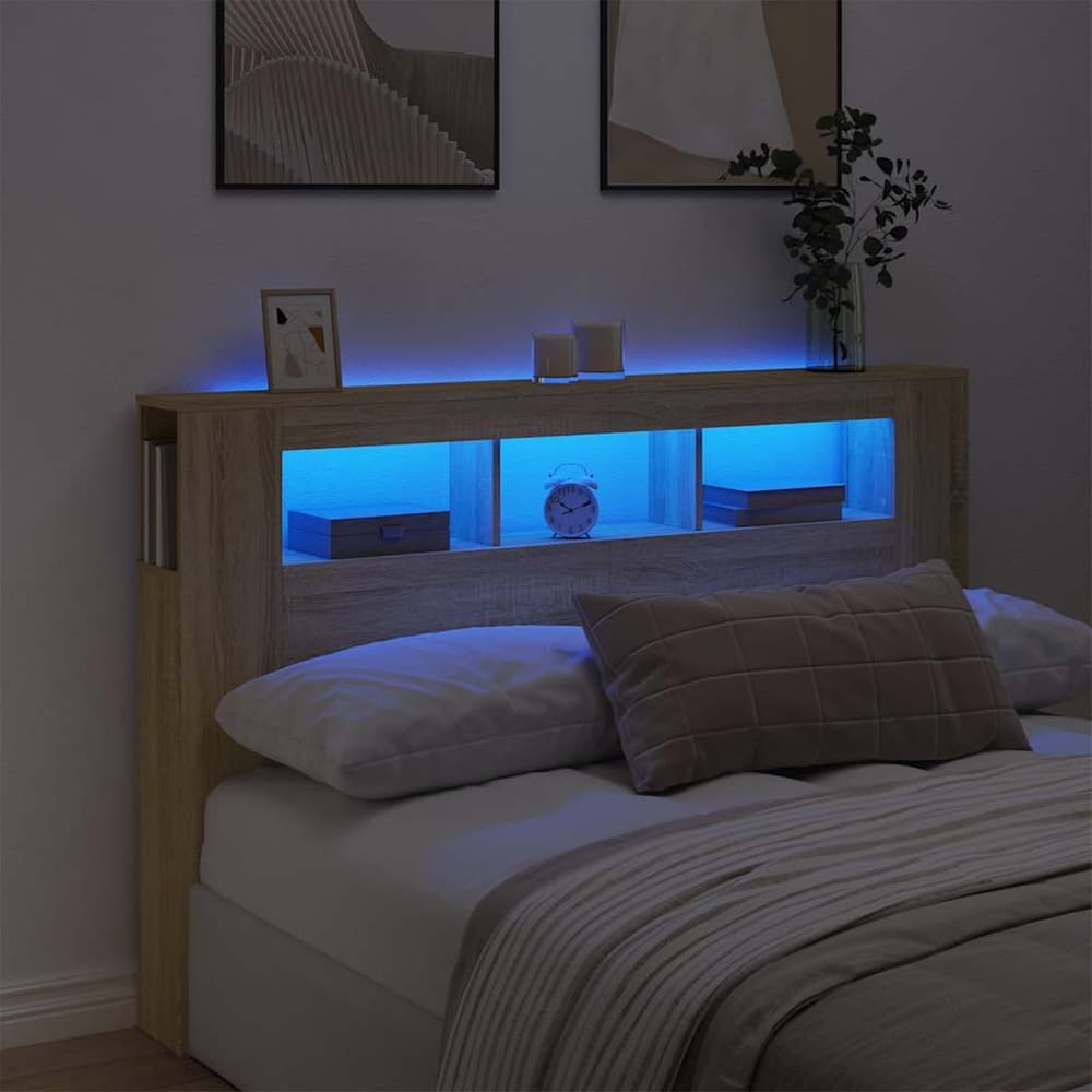 LED Headboard 100x18.5x103.5 cm Engineered Wood Sonoma Oak 160 x 103.5 cm
