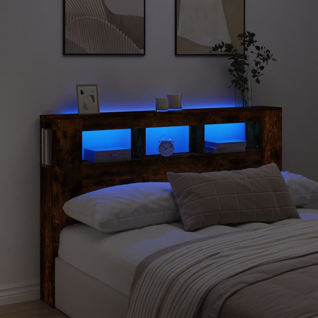 LED Headboard 100x18.5x103.5 cm Engineered Wood Smoked Oak 160 x 103.5 cm