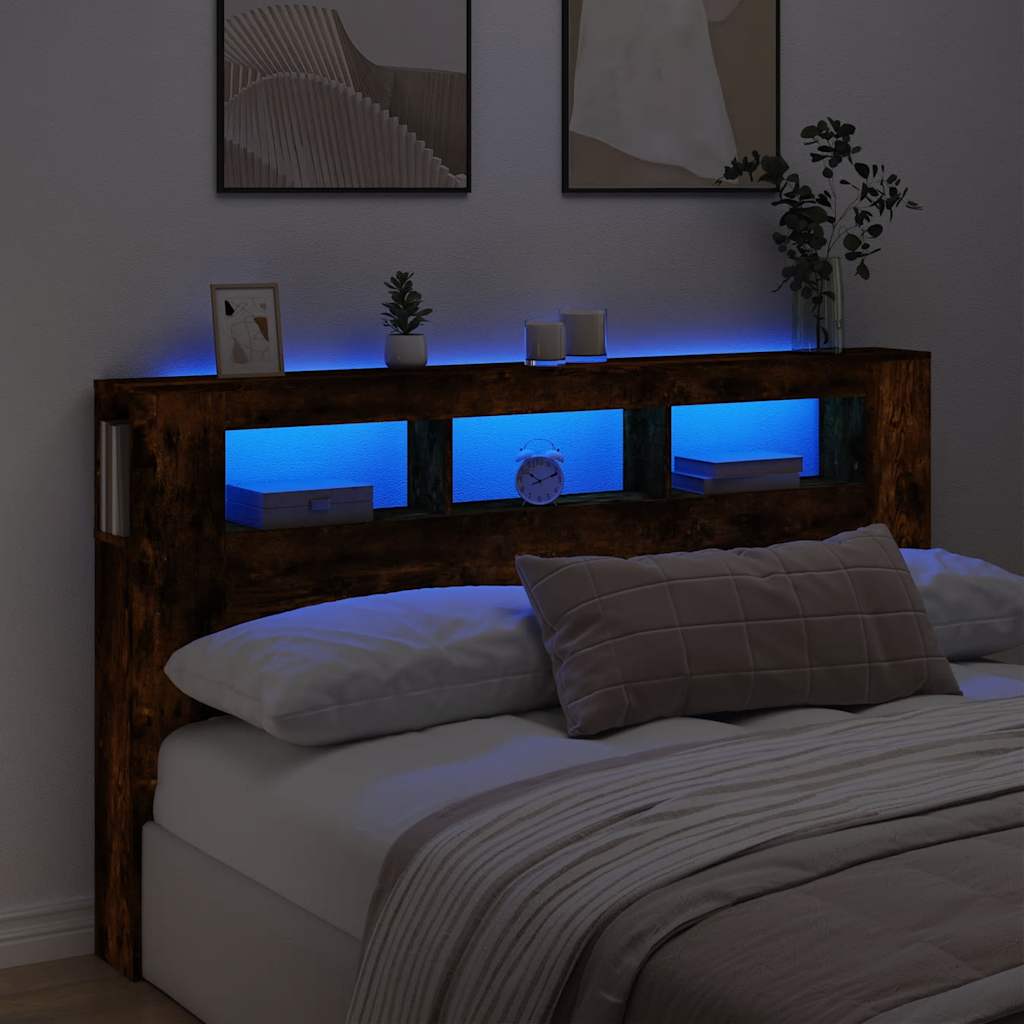 LED Headboard 100x18.5x103.5 cm Engineered Wood Smoked Oak 180 x 103.5 cm