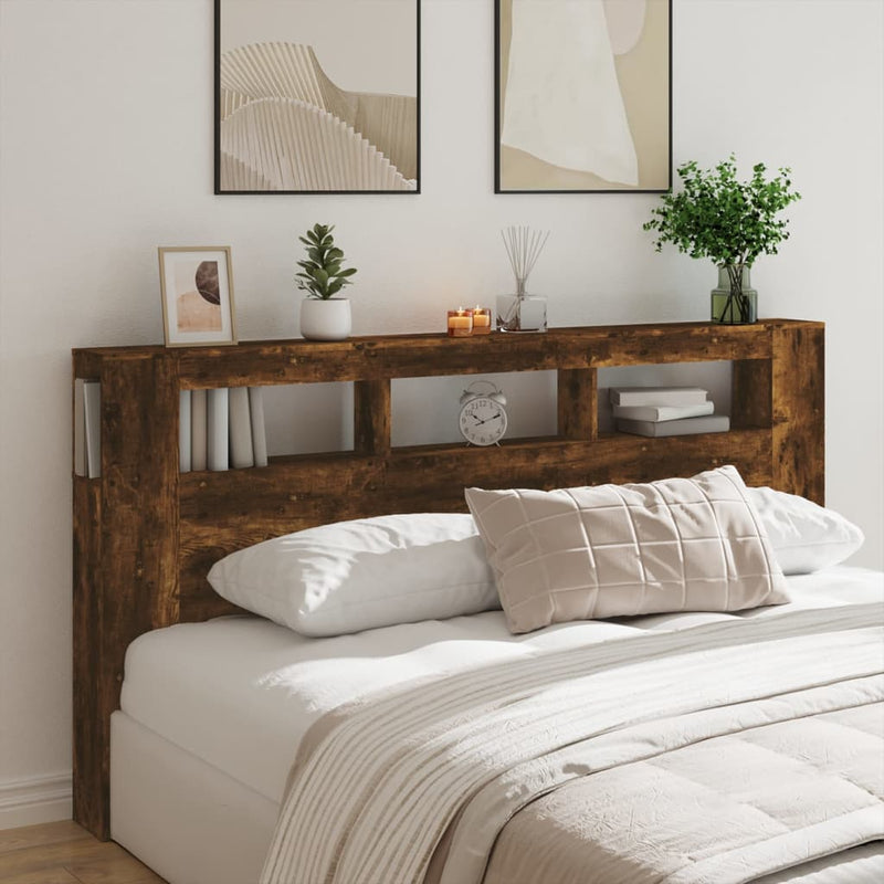 LED Headboard Smoked Oak 200 cm Engineered Wood