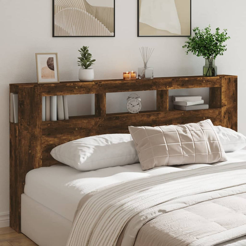 LED Headboard Smoked Oak 200 cm Engineered Wood